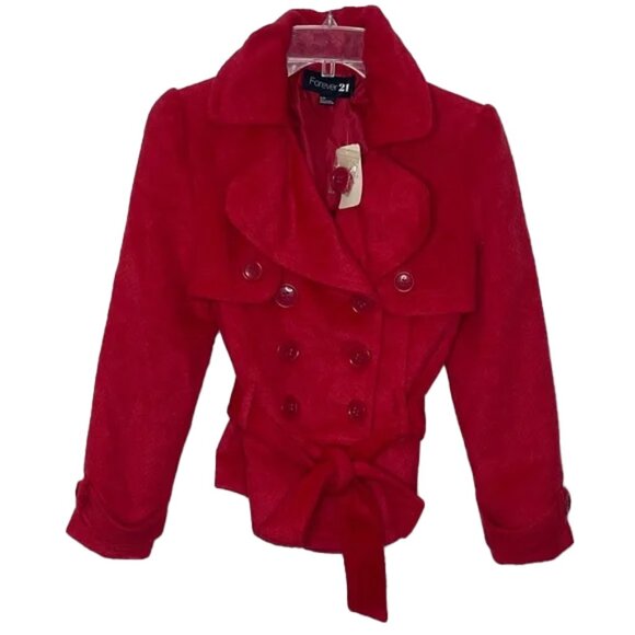 🆕 FOREVER 21 Red Peacoat Size Small - Picture 1 of 4